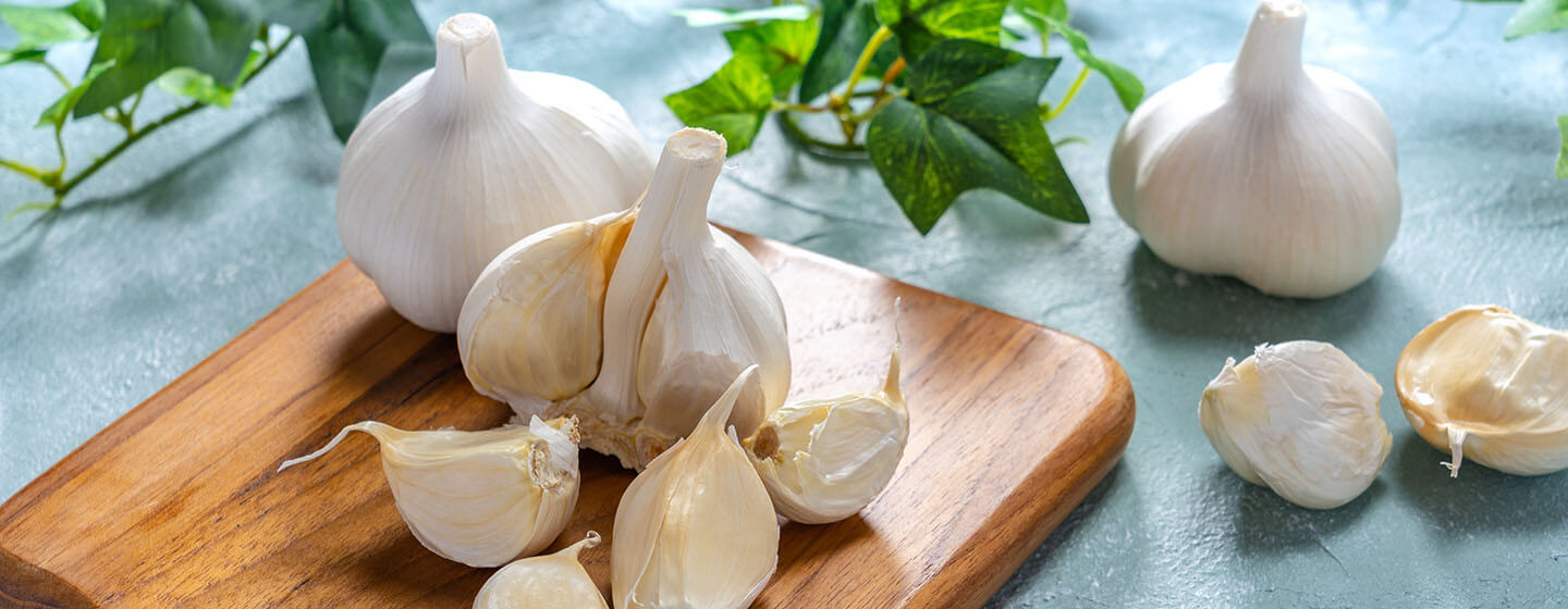 Garlic on a wooden board