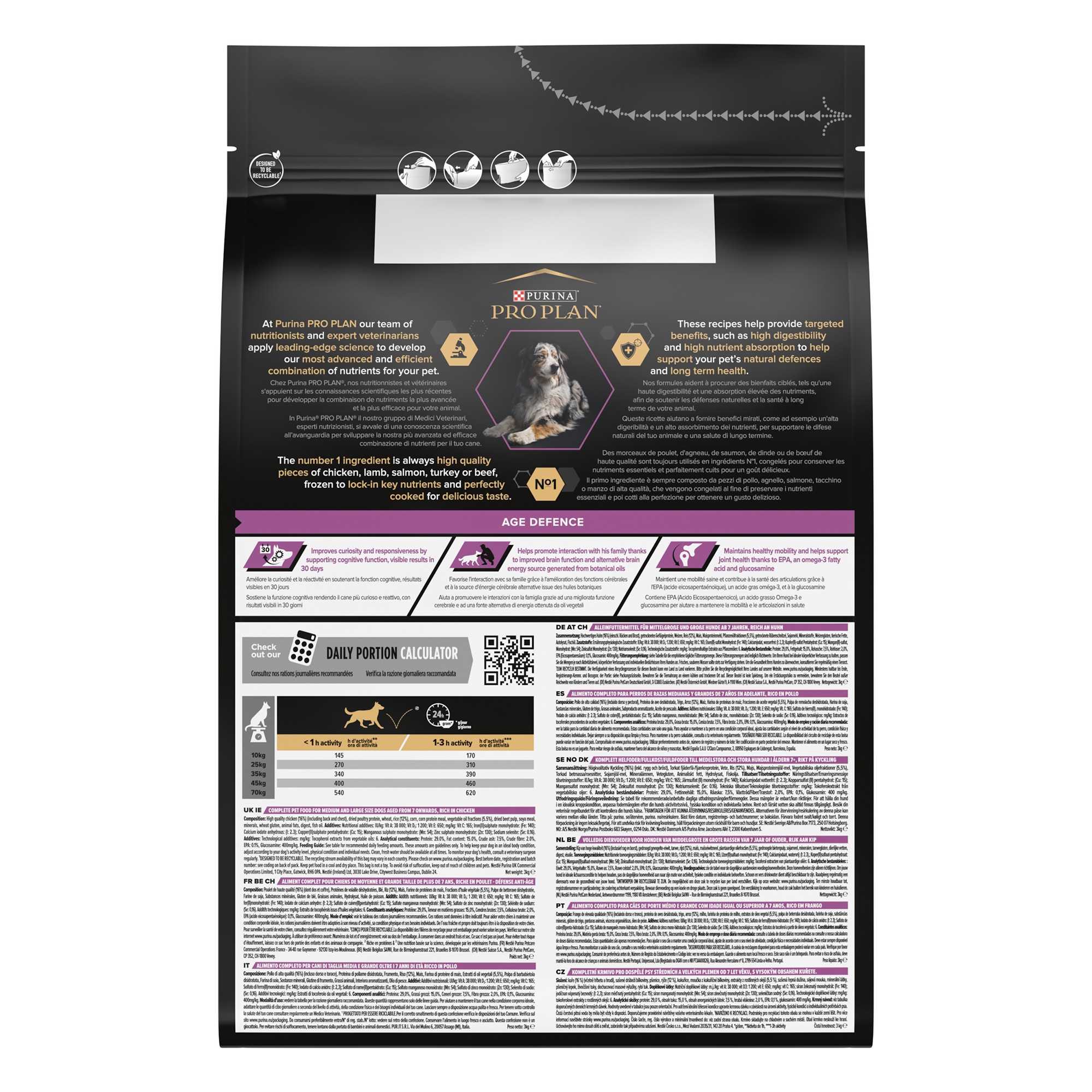 Purina Pro Plan Age Defence Medium and Large Senior 7+, Dry Dog food with Chicken