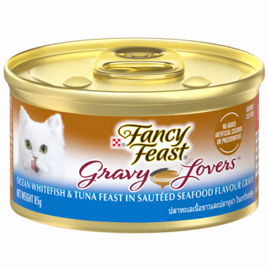 Fancy Feast Gravy Lovers Ocean Whitefish & Tuna Feast in Sauteed Seafood Flavour Gravy Gourmet Cat Food 85g