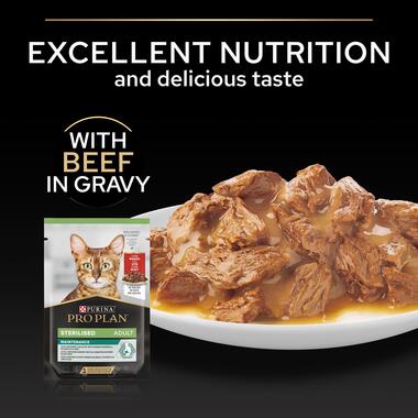 Purina Pro Plan Sterilised Wet Cat Food, Beef in Gravy