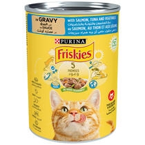 PURINA® FRISKIES® in gravy with Salmon, Tuna and Vegetables Wet Cat Food