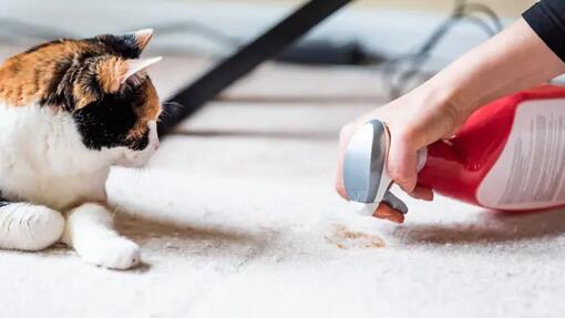 Cat looking at carpet cleaning